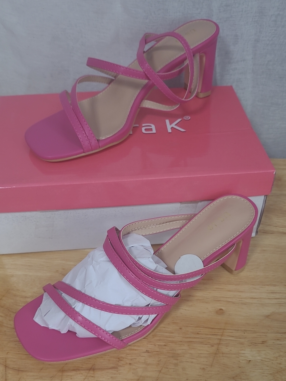 Allegra K Hot Pink Strappy Block Heel Sandals